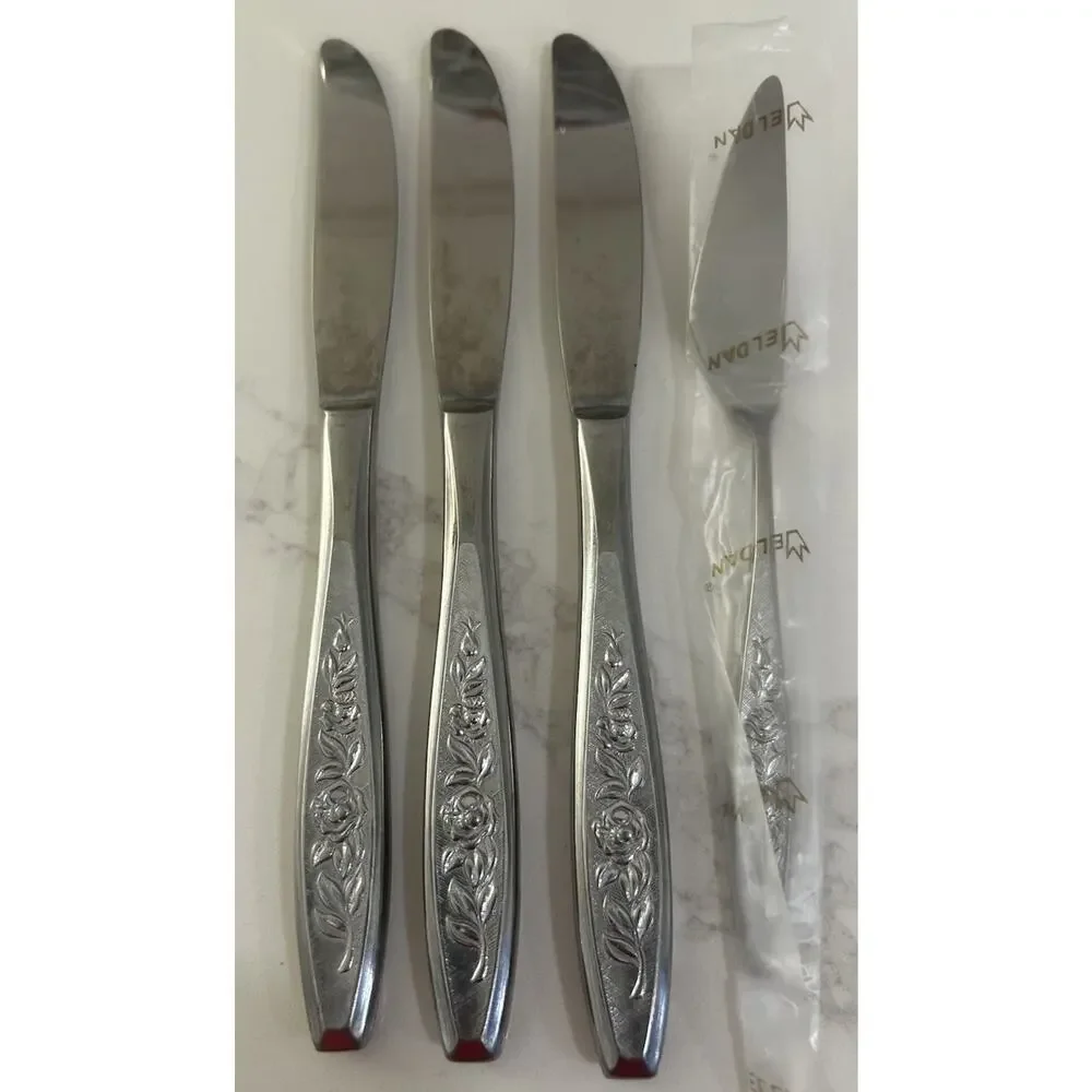 Eldan ELD18 Set 1 Butter 3 Dinner Knives MAY ROSE Textured Roses Stainless MCM